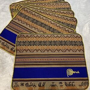 Set of 6 Authentic Peruvian Woven Placemats Ethnic Geometric Stripe 11.5"x14.5"